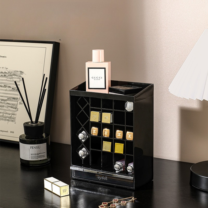 High Luxury Skincare - 軽贅沢な口紅収納ボックス 引き出し式仕切り付き 高級スキンケア製品収納ラック 取り外し可能な化粧品ラック