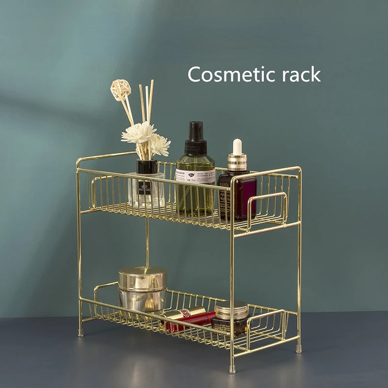 高級金属製ゴールデンコスメティックラック デスクトップ収納ボ - Luxury Skincare Makeup のレビューと価格